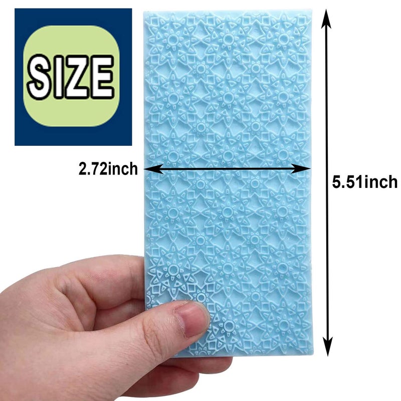 Markeny 6 Pack Fondant Impression Mat Set Cake Decor Mold Set-Embossed Tree Bark/Flower/Cobblestone Texture Design Sugarcraft Decor Tool for Chocolate Cupcake Topper Wedding Cake(Blue) - Image 2